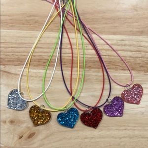 Set of 6 glitter heart 💜 necklaces